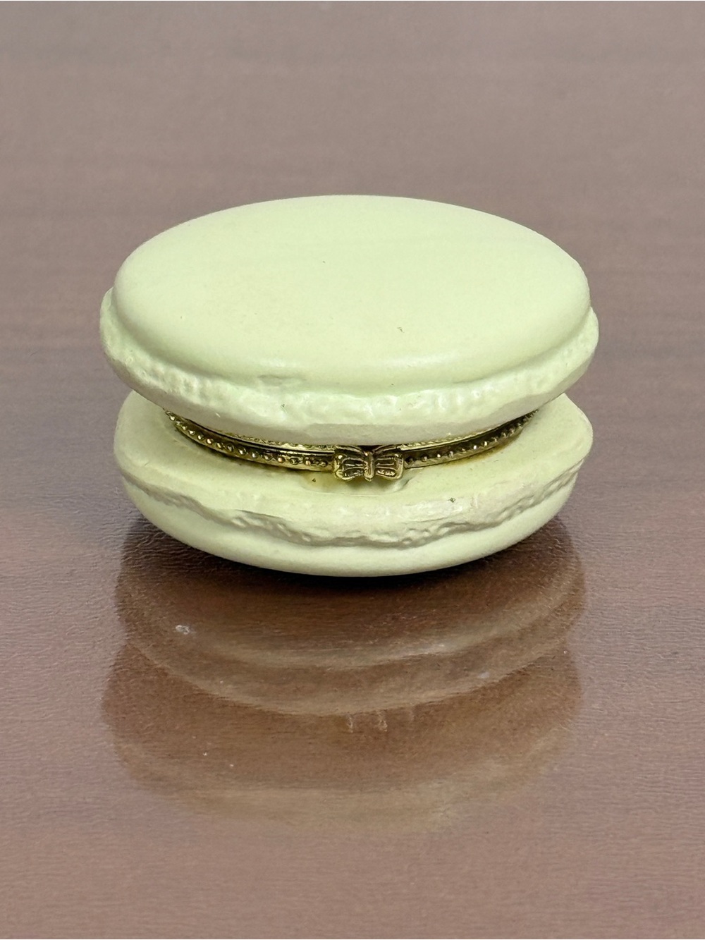 Small Light Yellow Ceramic French Macaron Trinket Box